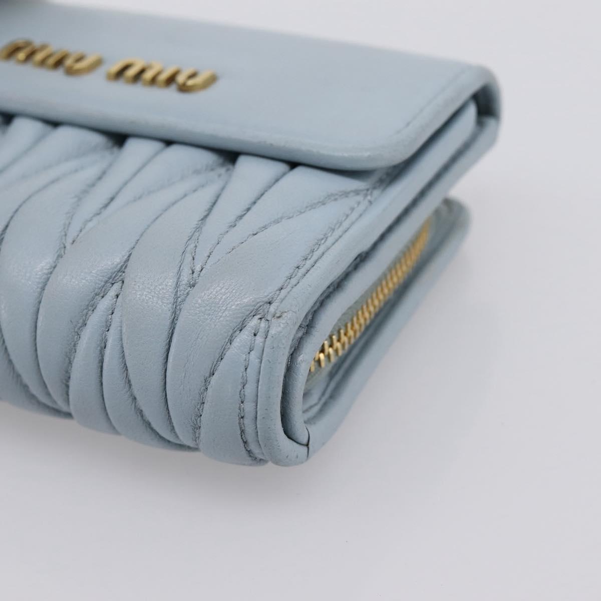 Miu Miu Matelasse Bifold Wallet Leather Light Blue Gold Auth 203339M