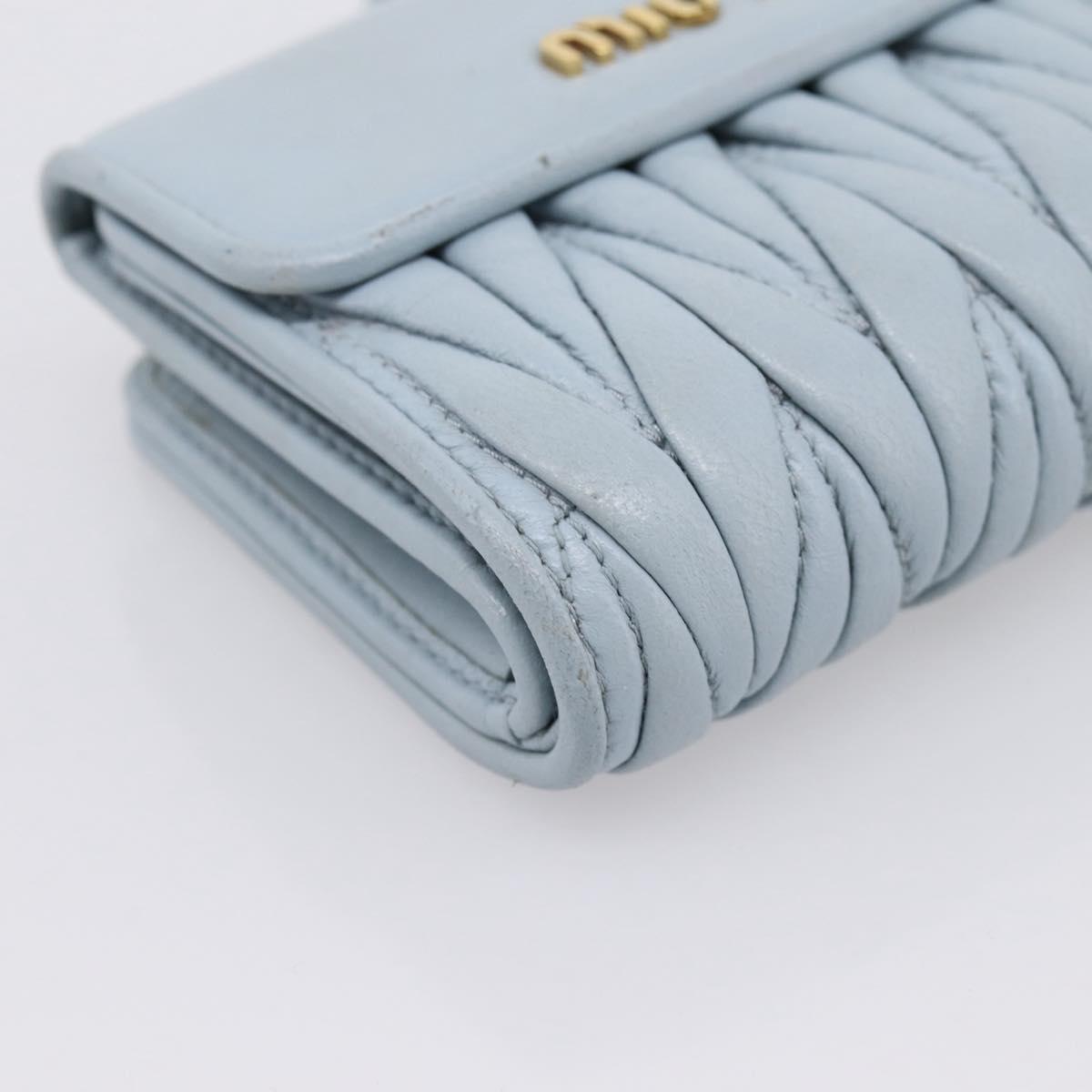 Miu Miu Matelasse Bifold Wallet Leather Light Blue Gold Auth 203339M