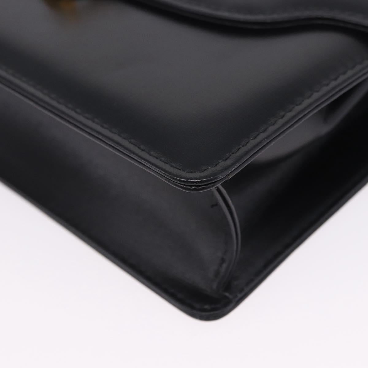 GUCCI Shoulder Bag Leather Black Gold Auth 203346V