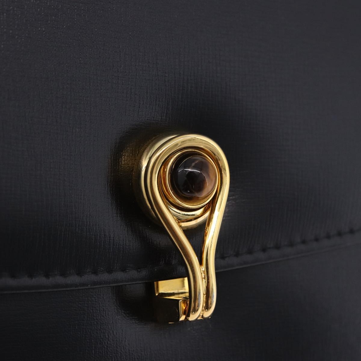 GUCCI Shoulder Bag Leather Black Gold Auth 203346V