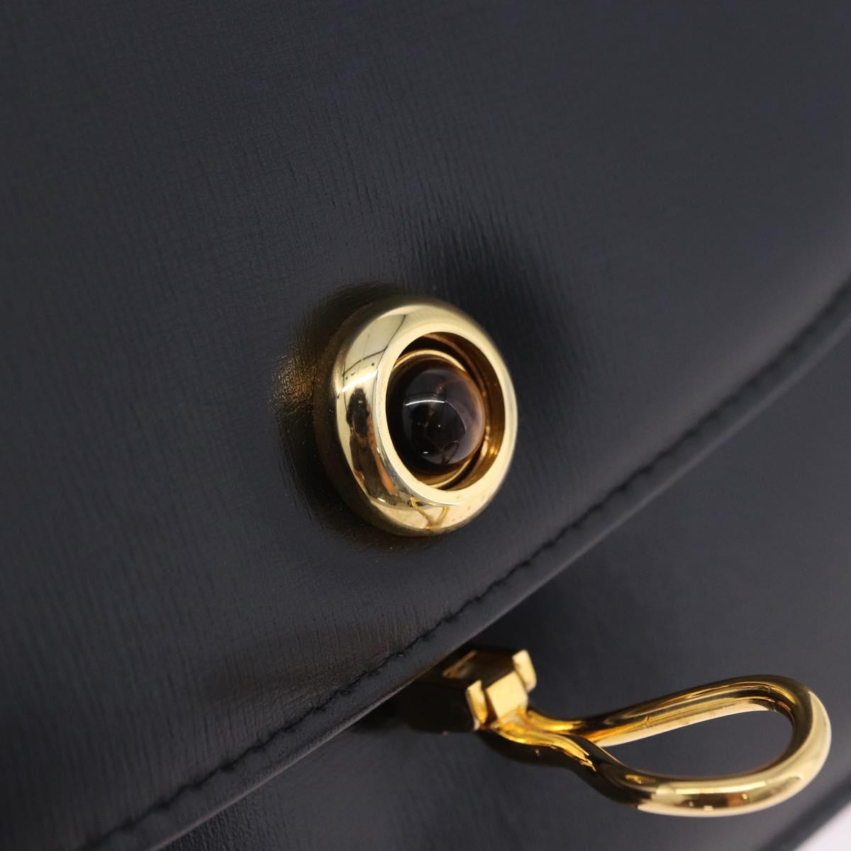 GUCCI Shoulder Bag Leather Black Gold Auth 203346V