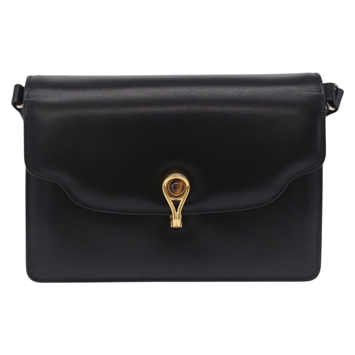 GUCCI Shoulder Bag Leather Black Gold Auth 203346V