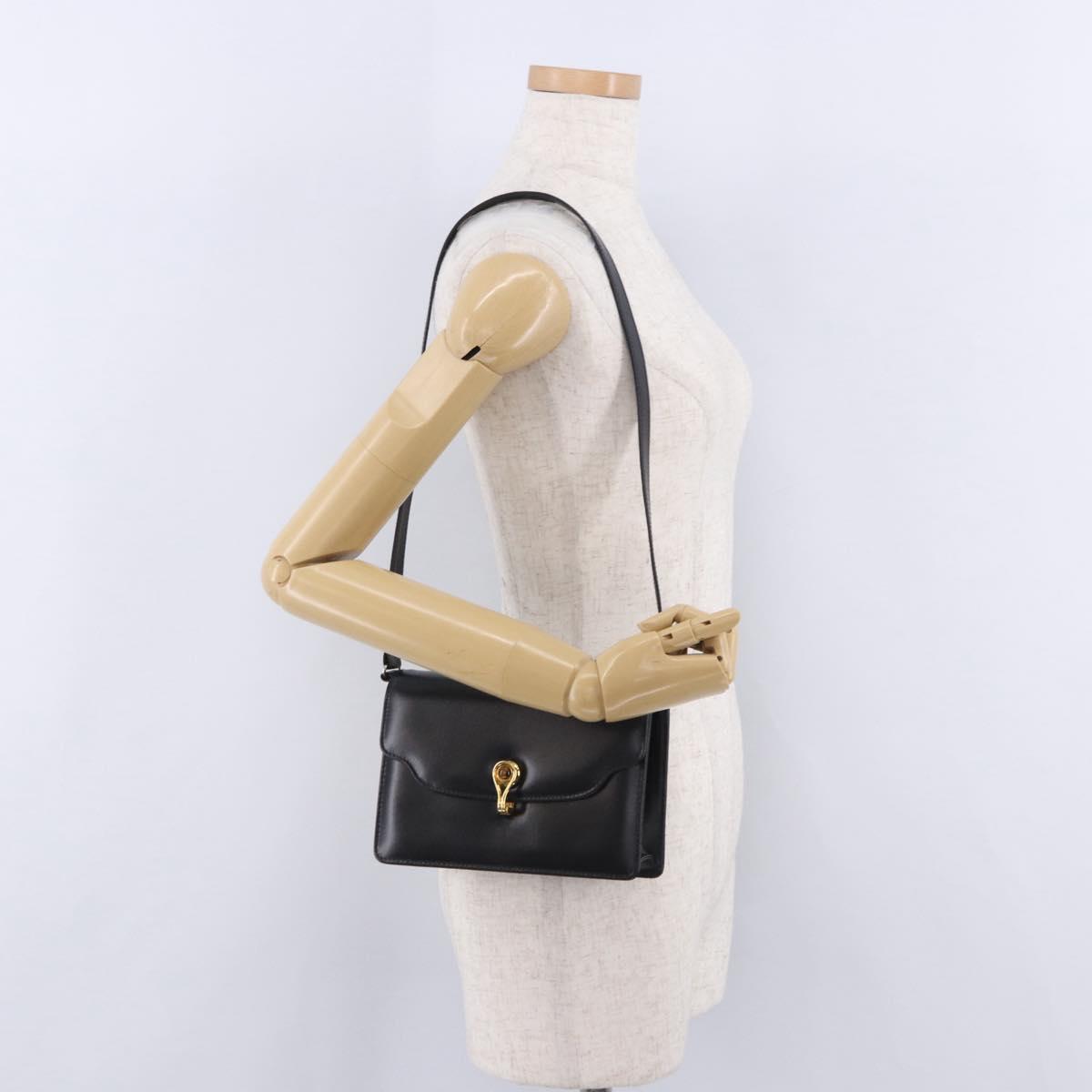 GUCCI Shoulder Bag Leather Black Gold Auth 203346V