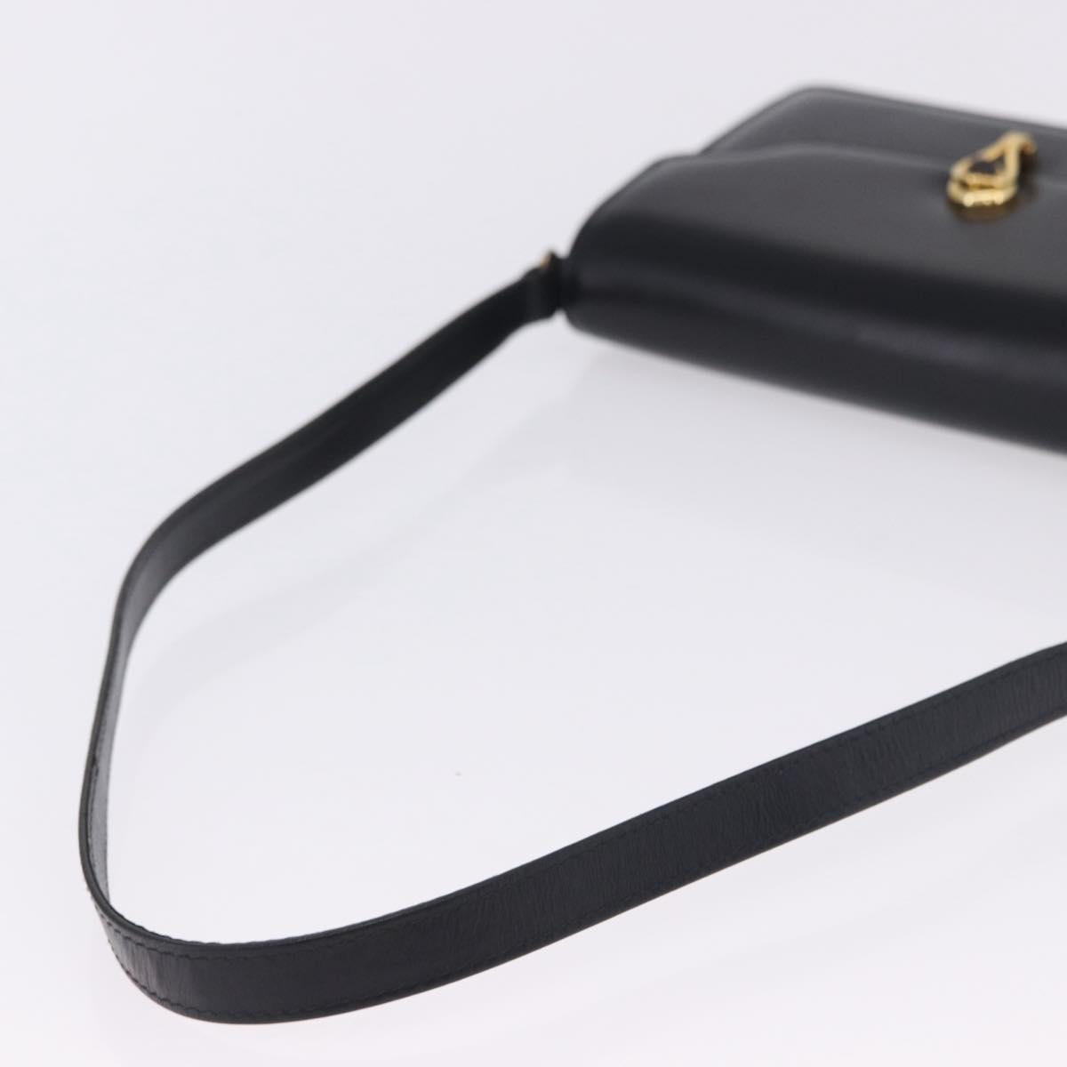 GUCCI Shoulder Bag Leather Black Gold Auth 203346V