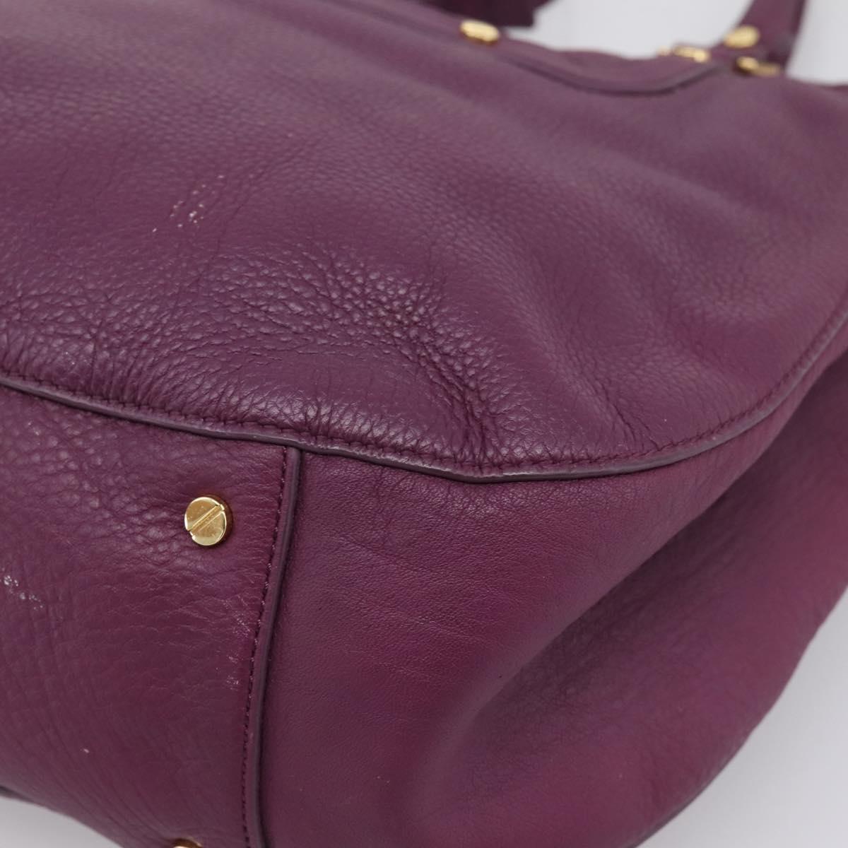TORY BURCH Hand Bag Leather 2way Purple Gold Tone Auth 203348A