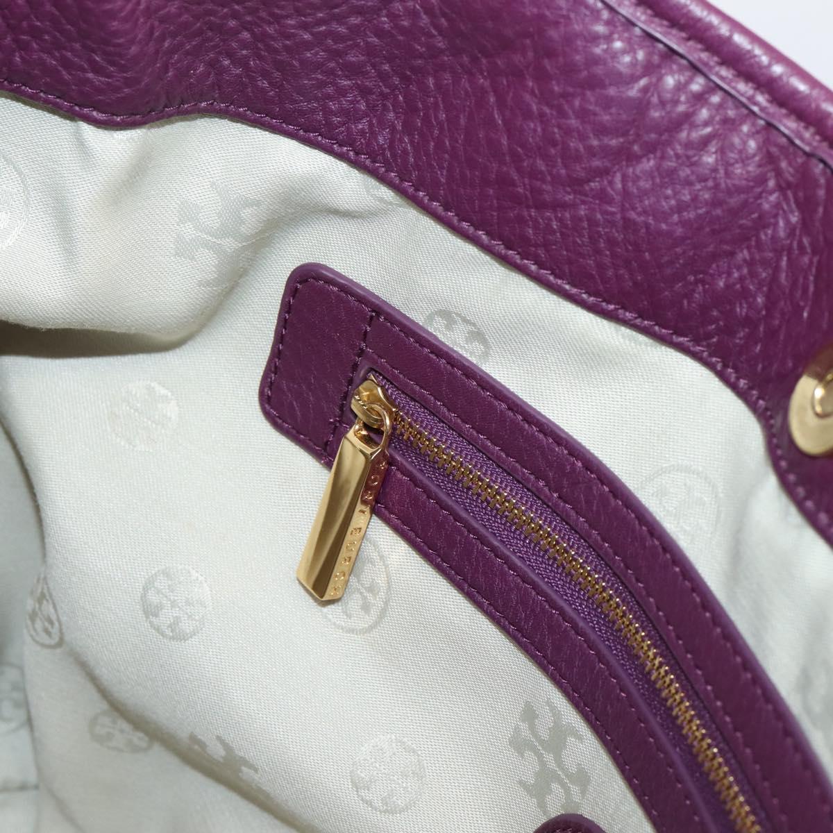TORY BURCH Hand Bag Leather 2way Purple Gold Tone Auth 203348A