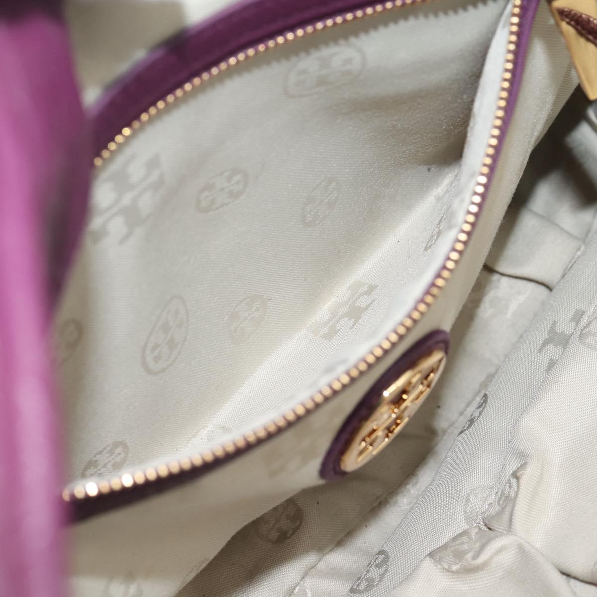 TORY BURCH Hand Bag Leather 2way Purple Gold Tone Auth 203348A