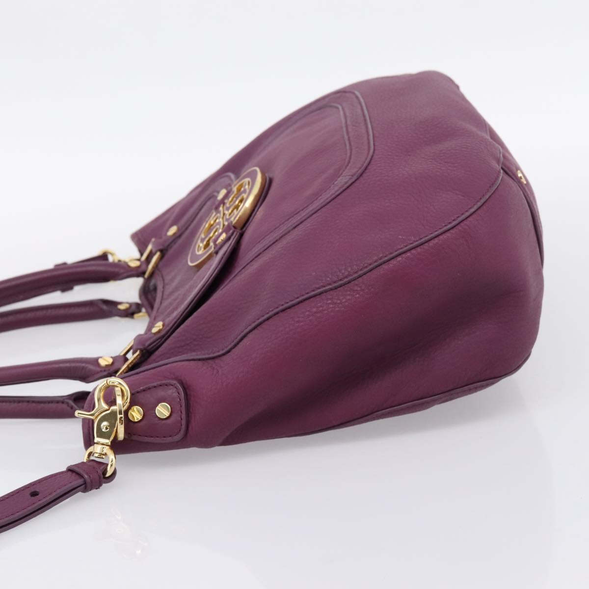 TORY BURCH Hand Bag Leather 2way Purple Gold Tone Auth 203348A