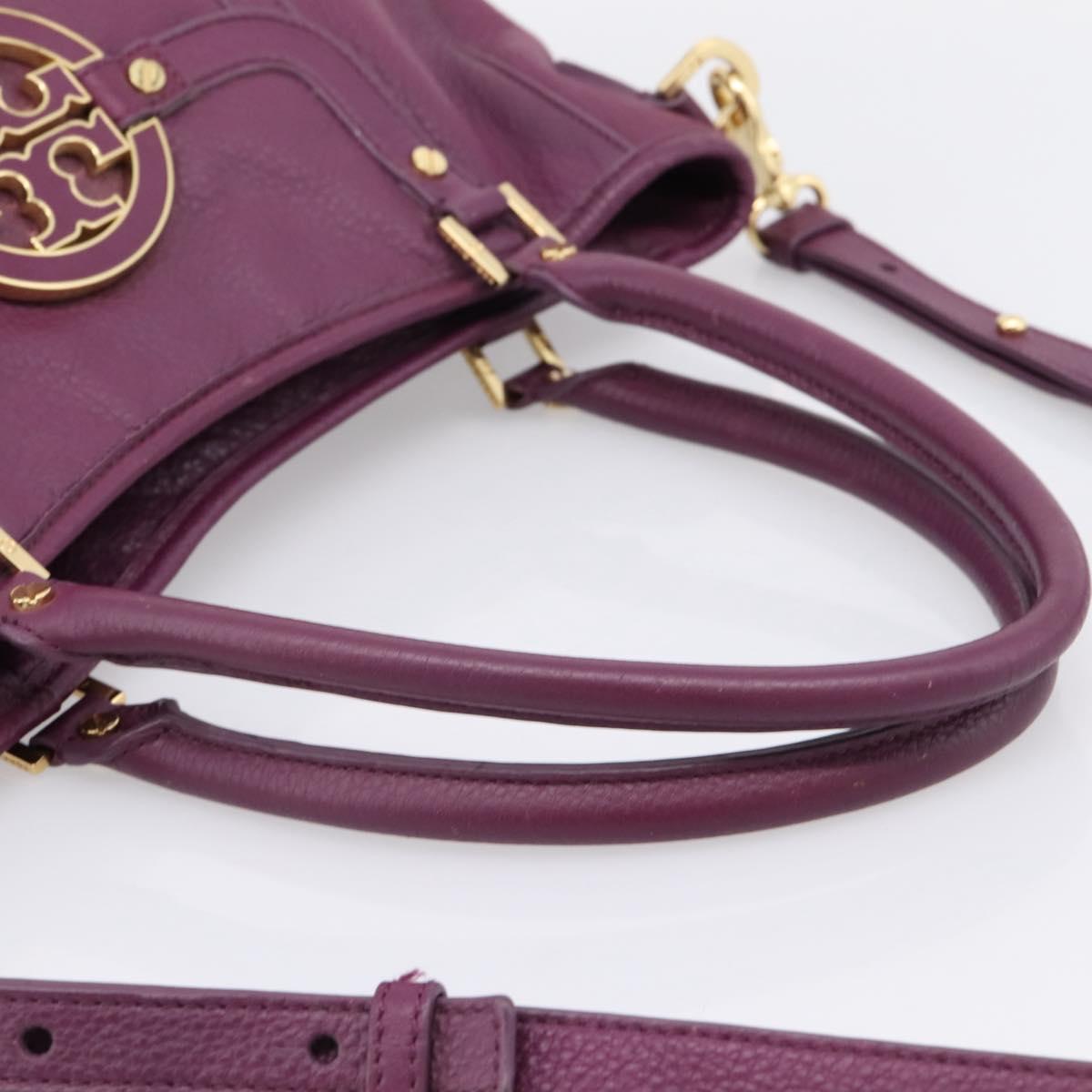 TORY BURCH Hand Bag Leather 2way Purple Gold Tone Auth 203348A