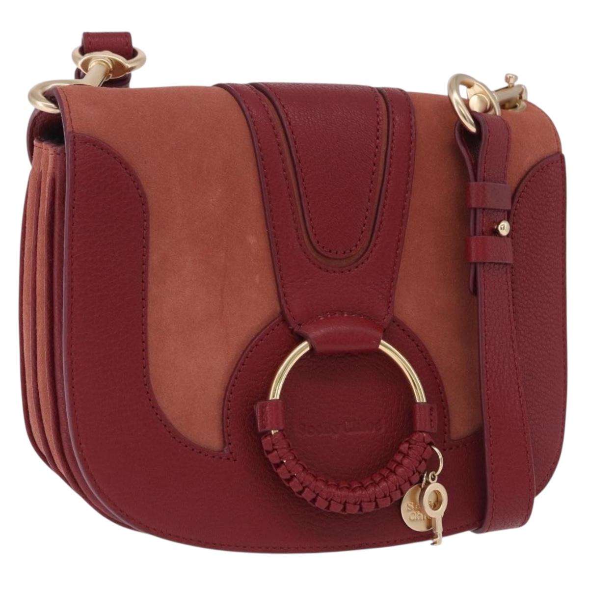 Chloe SeeByChloe Shoulder Bag Suede Red Gold Tone Auth 203350A