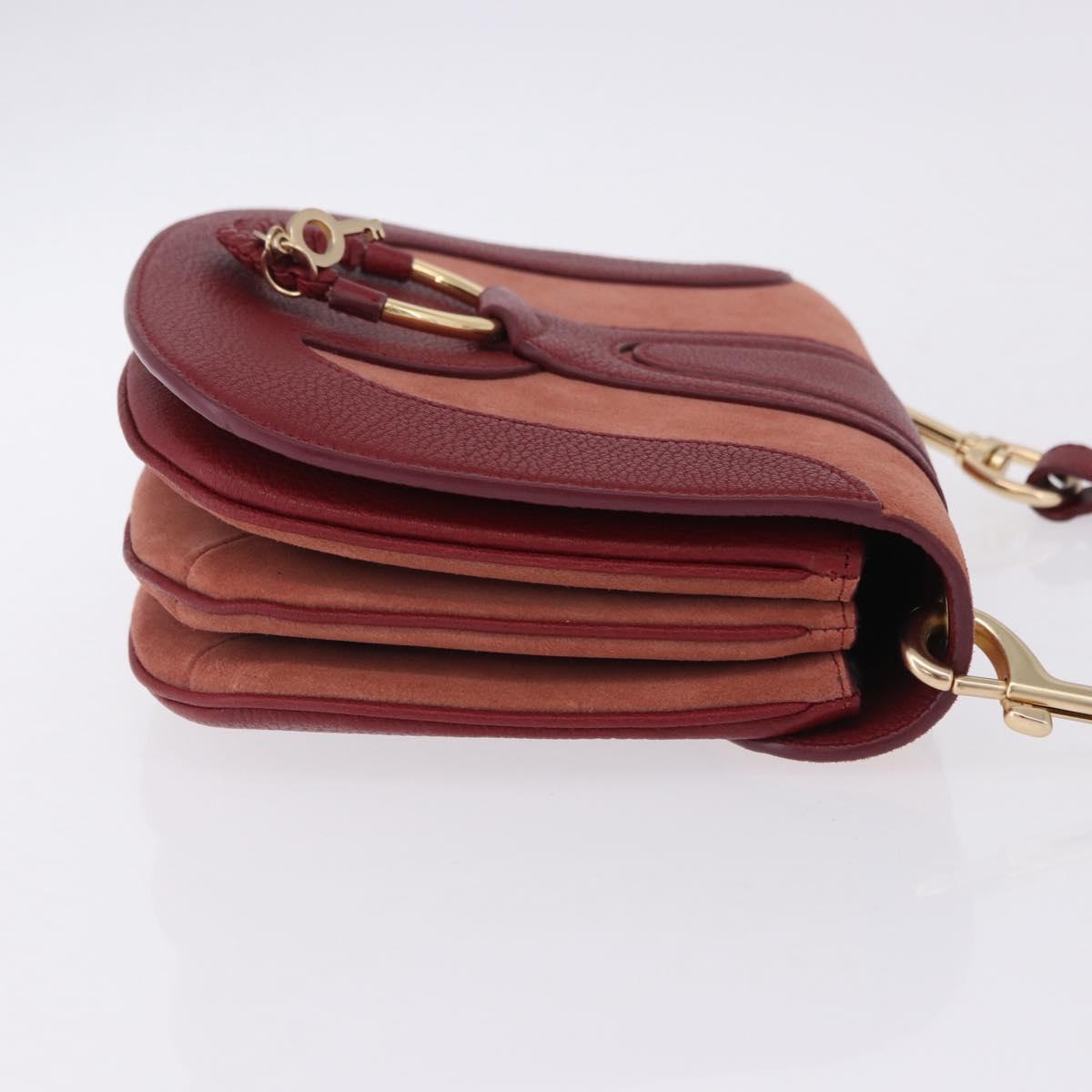 Chloe SeeByChloe Shoulder Bag Suede Red Gold Tone Auth 203350A