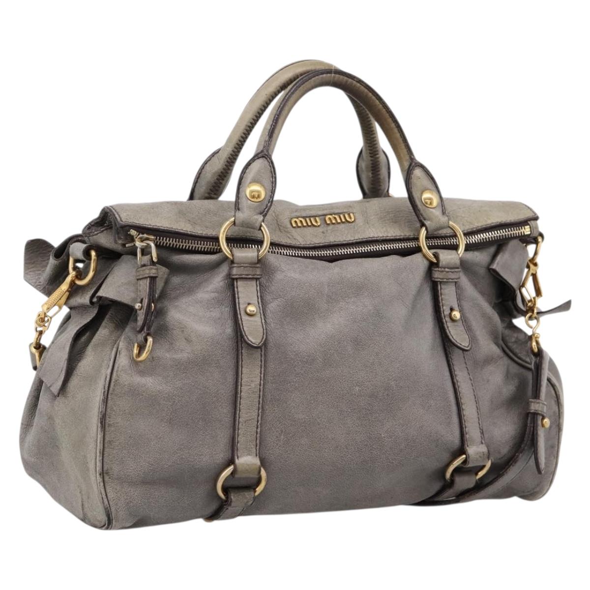 Miu Miu Hand Bag Leather 2way Gray Gold Tone Auth 203352A