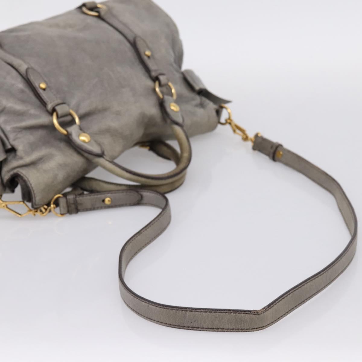 Miu Miu Hand Bag Leather 2way Gray Gold Tone Auth 203352A