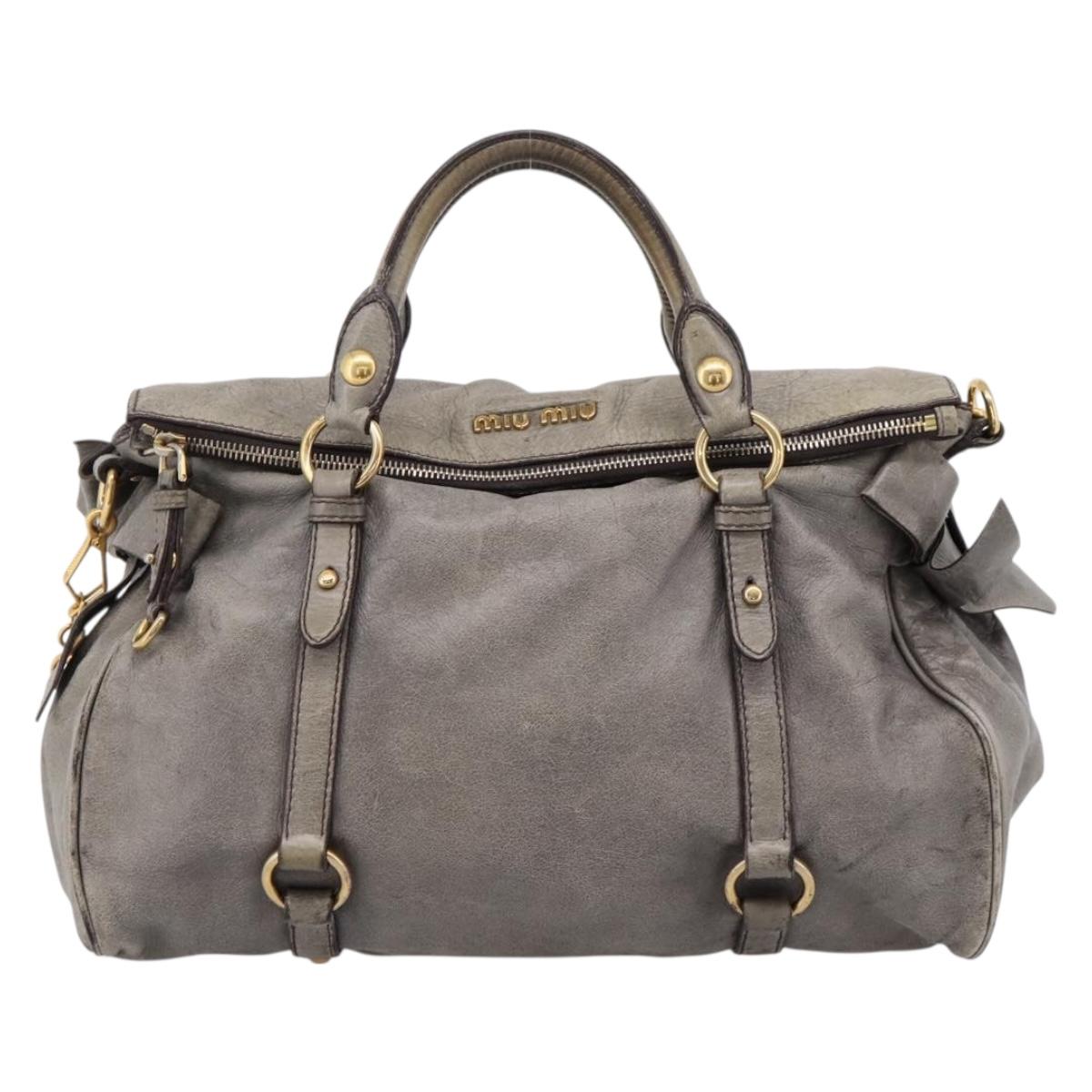 Miu Miu Hand Bag Leather 2way Gray Gold Tone Auth 203352A