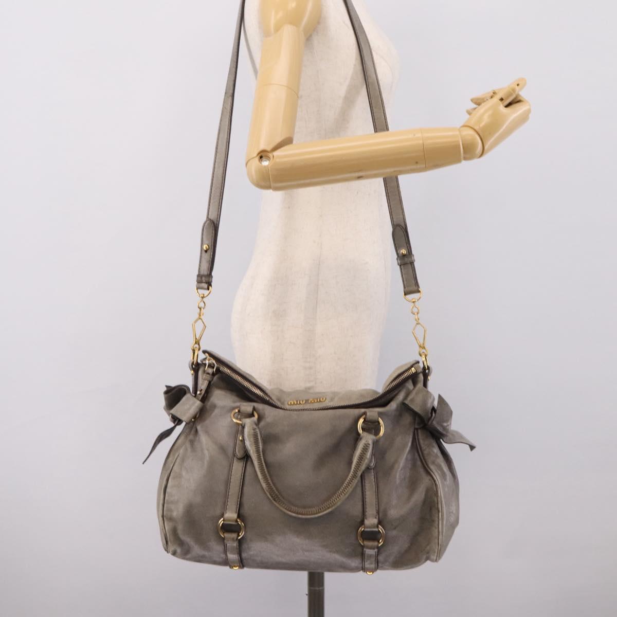 Miu Miu Hand Bag Leather 2way Gray Gold Tone Auth 203352A
