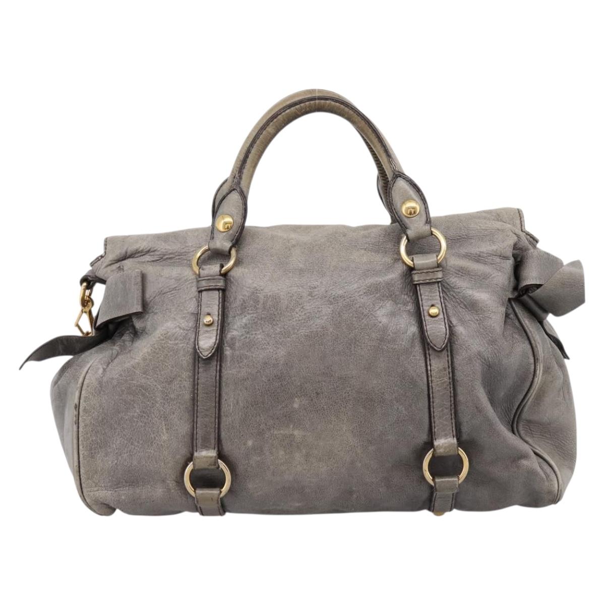 Miu Miu Hand Bag Leather 2way Gray Gold Tone Auth 203352A