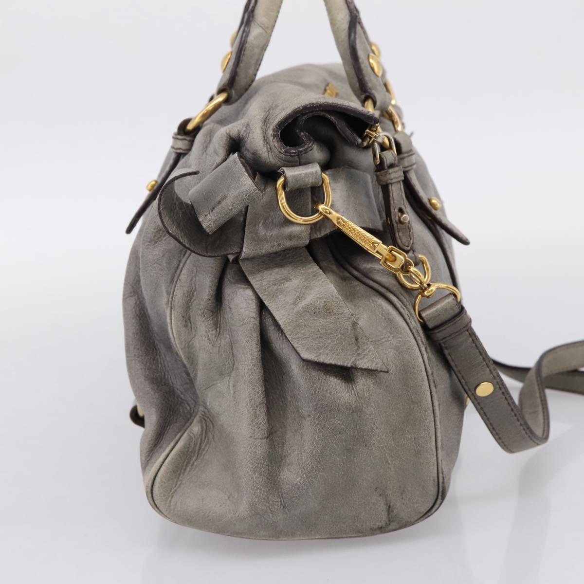 Miu Miu Hand Bag Leather 2way Gray Gold Tone Auth 203352A
