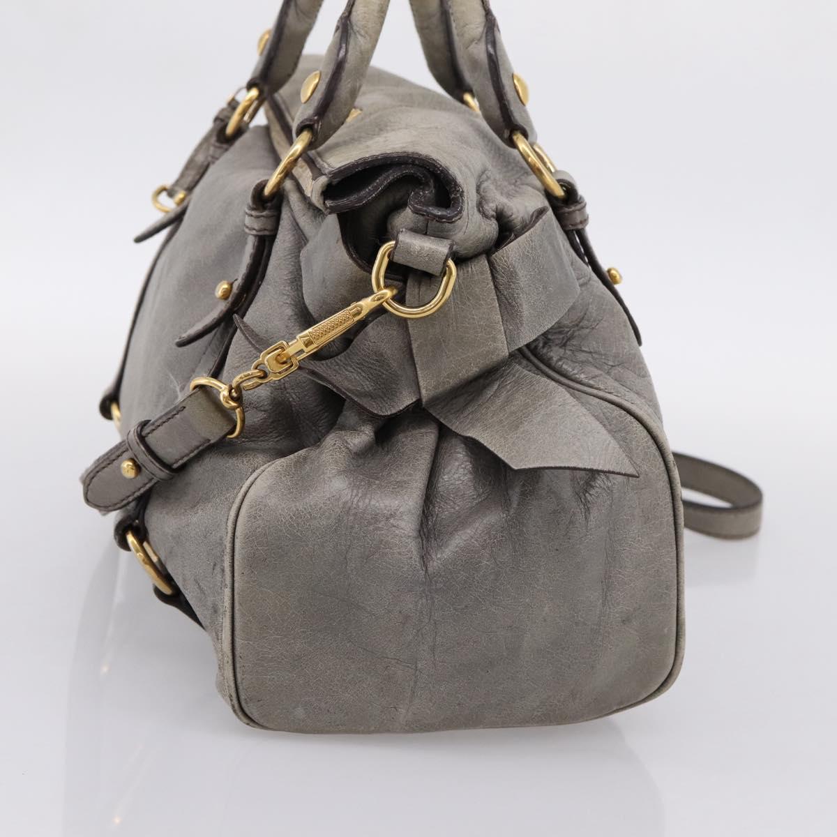 Miu Miu Hand Bag Leather 2way Gray Gold Tone Auth 203352A