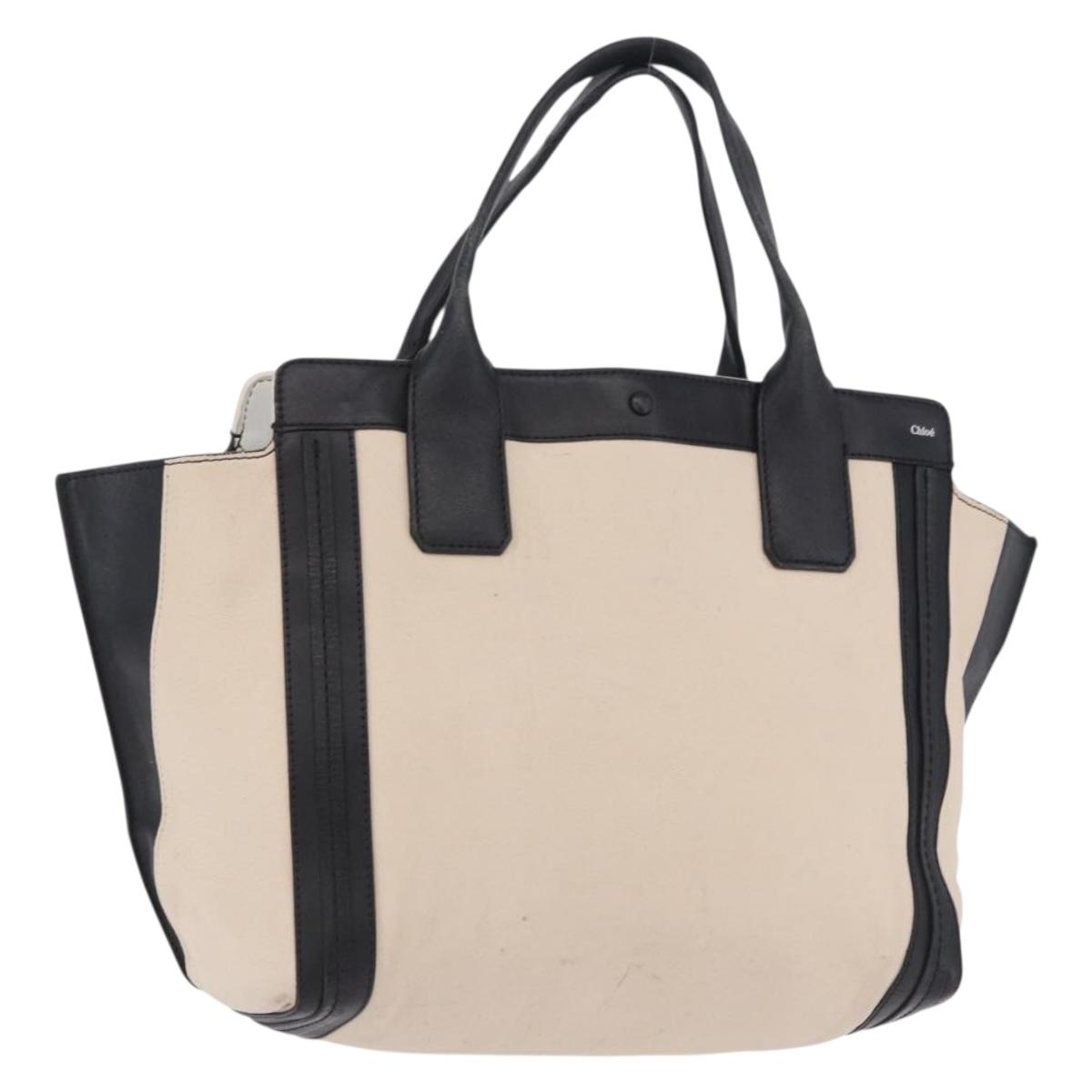 Chloe Alison Tote Bag Leather Ivory Black Auth 203353