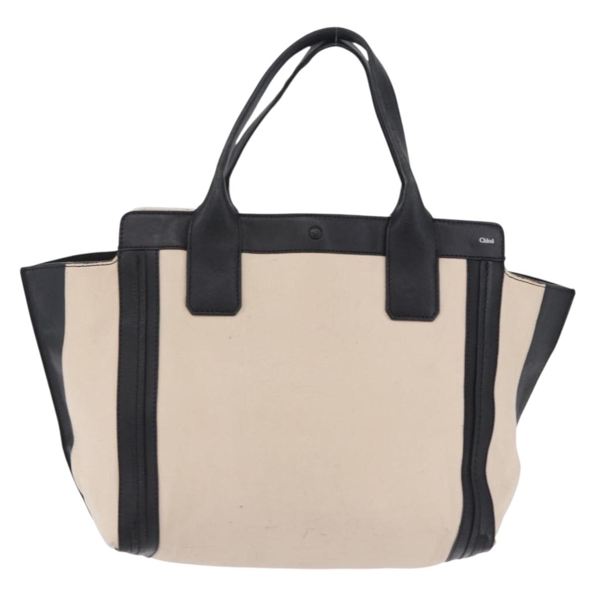 Chloe Alison Tote Bag Leather Ivory Black Auth 203353