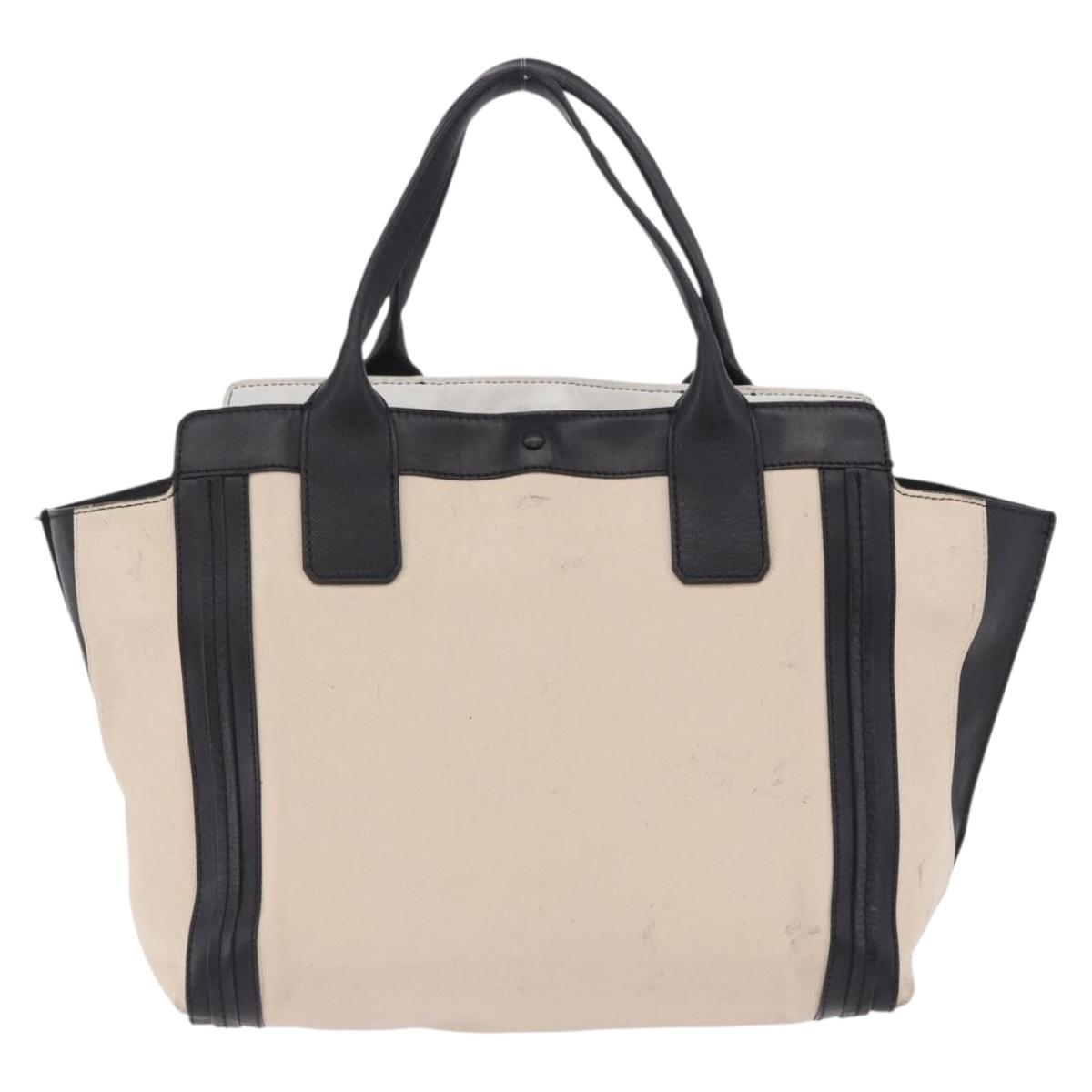 Chloe Alison Tote Bag Leather Ivory Black Auth 203353