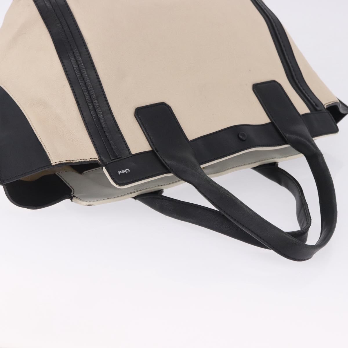 Chloe Alison Tote Bag Leather Ivory Black Auth 203353