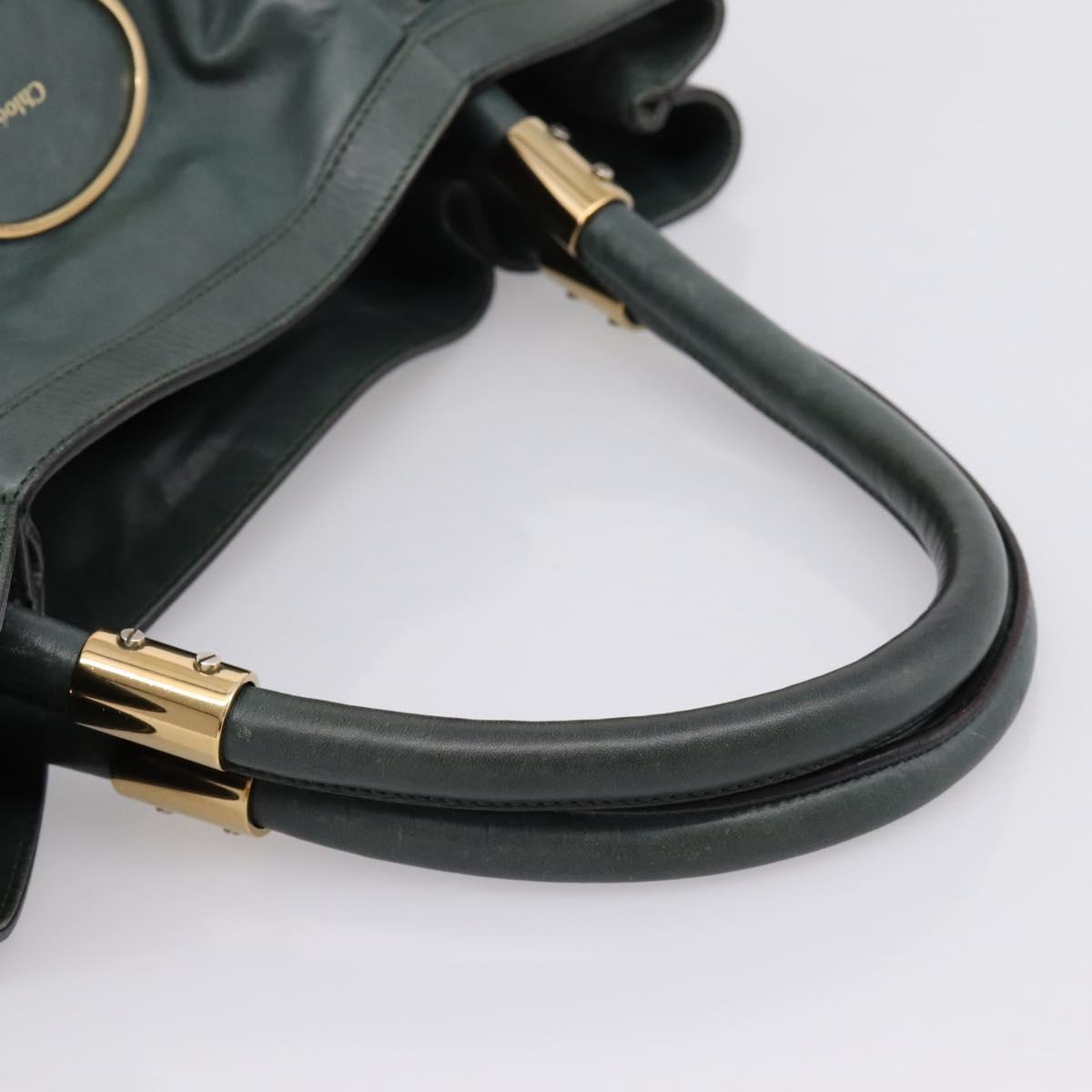 Chloe Victoria Tote Bag Leather Green Gold Tone Auth 203354