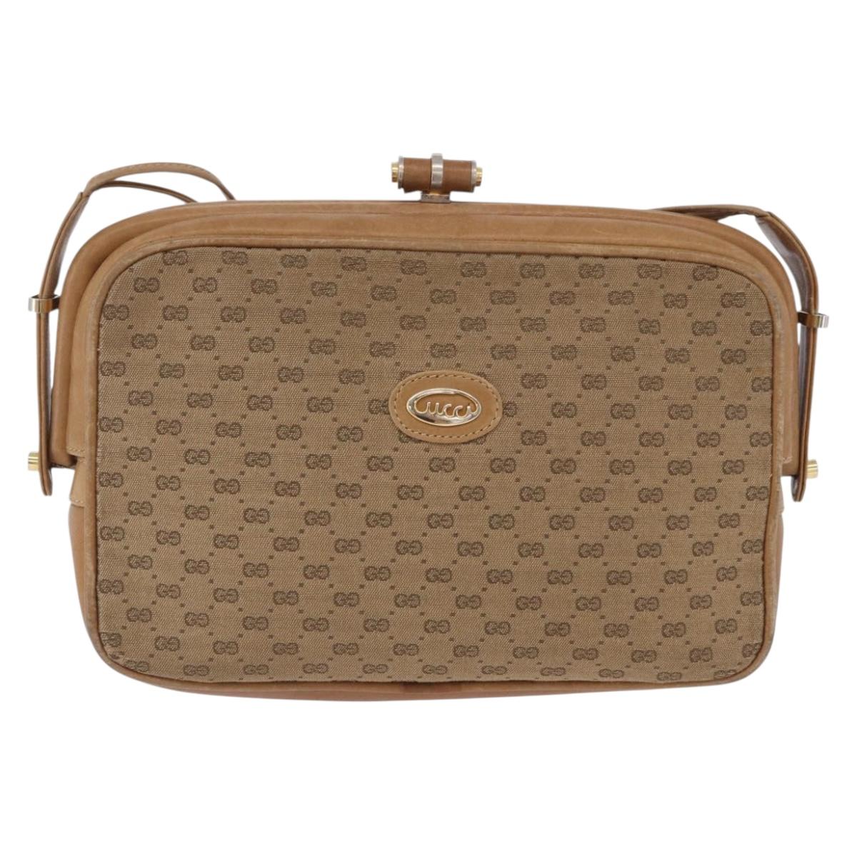 GUCCI Micro GG Canvas Shoulder Bag Beige Gold Tone 001 261 1055 Auth 203357