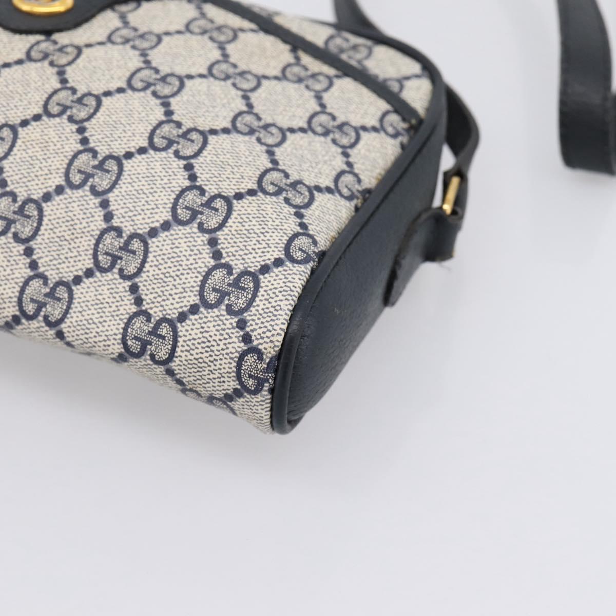 GUCCI GG Supreme Sherry Line Shoulder Bag PVC Navy Gold 116 02 089 Auth 203358