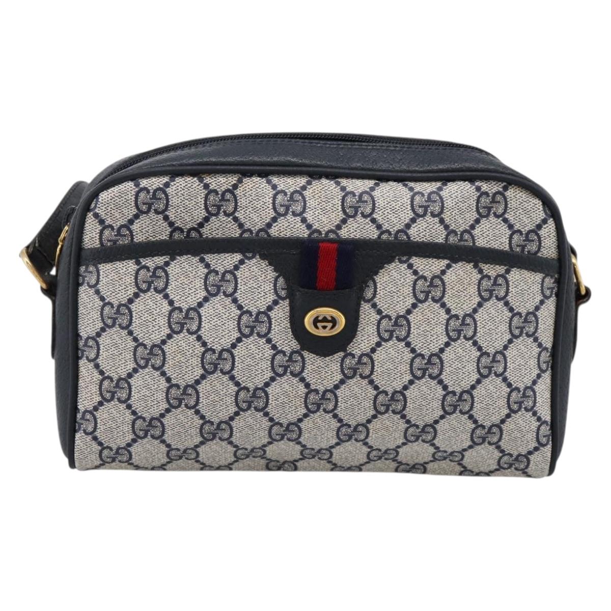 GUCCI GG Supreme Sherry Line Shoulder Bag PVC Navy Gold 116 02 089 Auth 203358