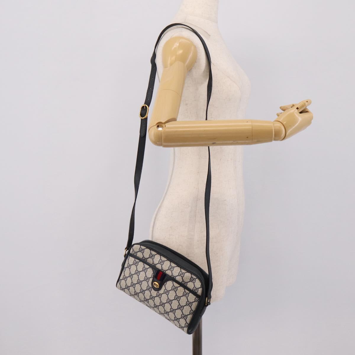 GUCCI GG Supreme Sherry Line Shoulder Bag PVC Navy Gold 116 02 089 Auth 203358