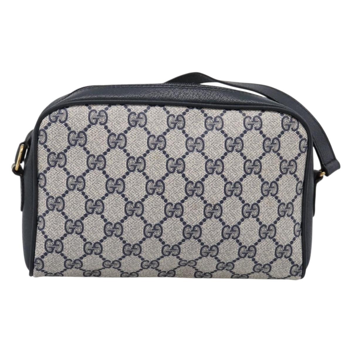 GUCCI GG Supreme Sherry Line Shoulder Bag PVC Navy Gold 116 02 089 Auth 203358