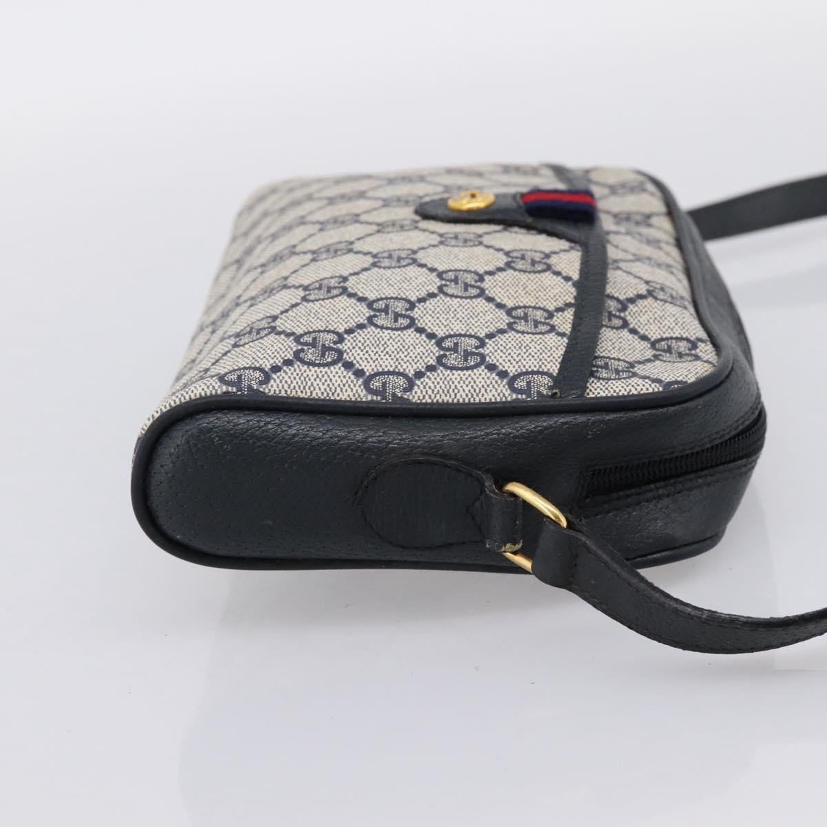 GUCCI GG Supreme Sherry Line Shoulder Bag PVC Navy Gold 116 02 089 Auth 203358
