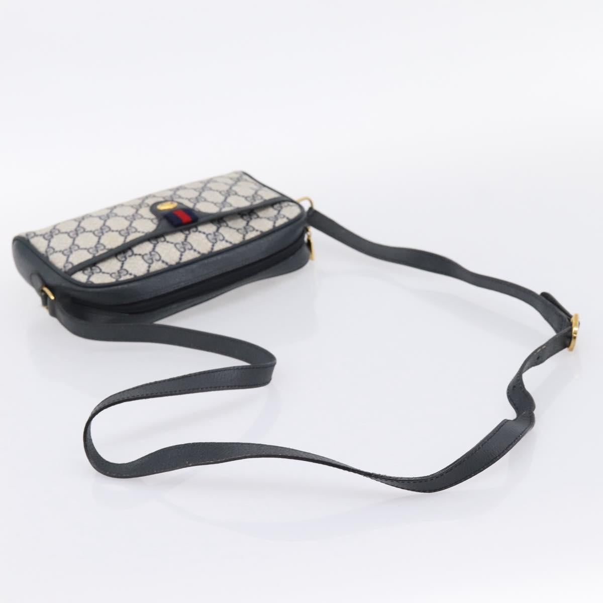 GUCCI GG Supreme Sherry Line Shoulder Bag PVC Navy Gold 116 02 089 Auth 203358