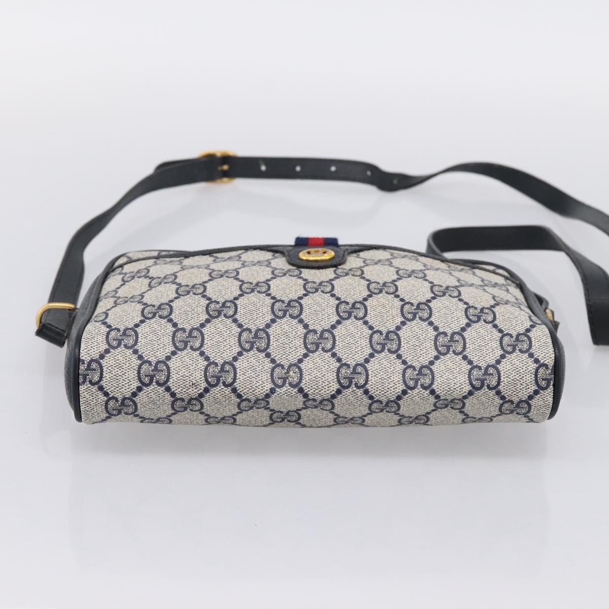 GUCCI GG Supreme Sherry Line Shoulder Bag PVC Navy Gold 116 02 089 Auth 203358