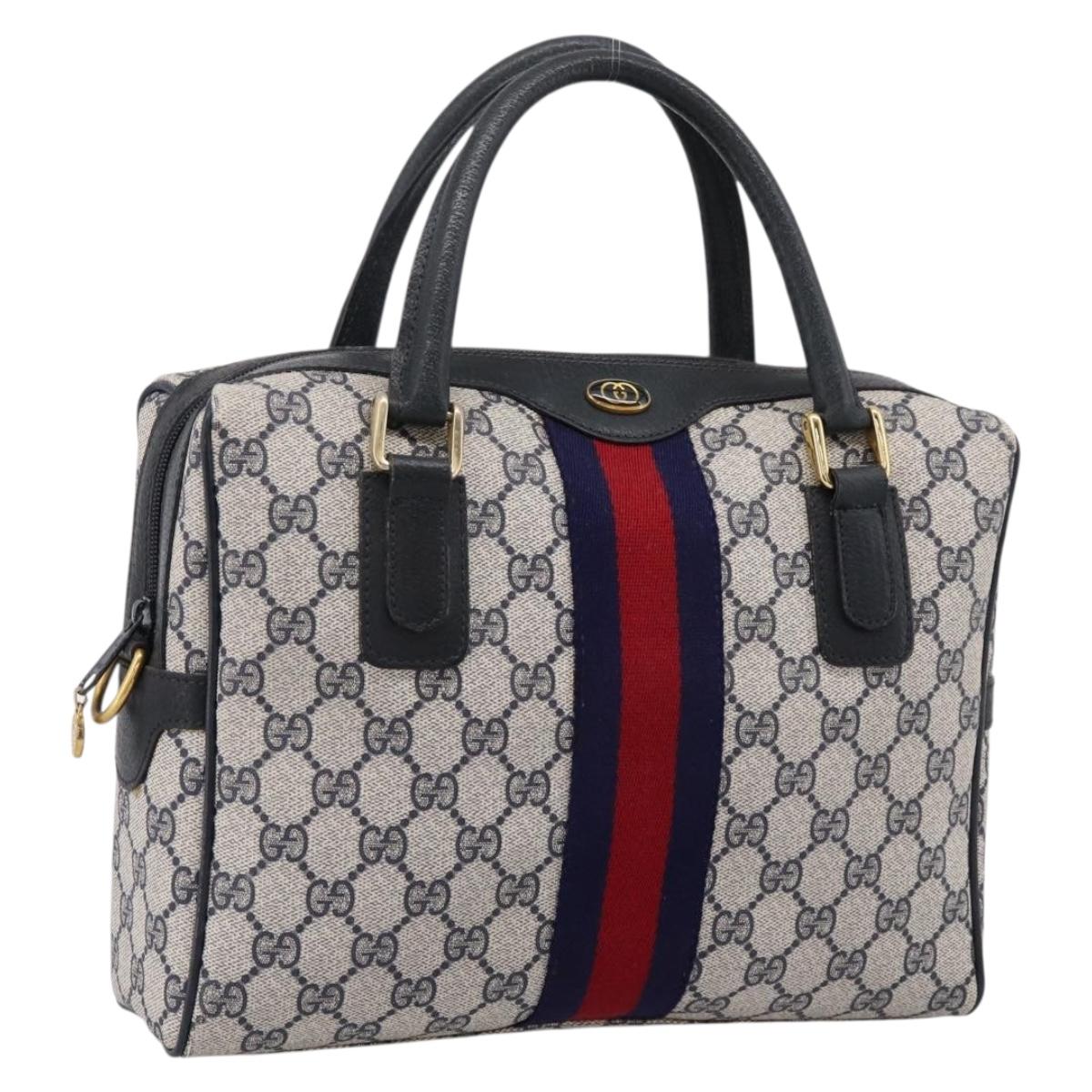 GUCCI GG Supreme Sherry Line Hand Bag PVC Navy Gold Tone 67 02 3839 Auth 203359
