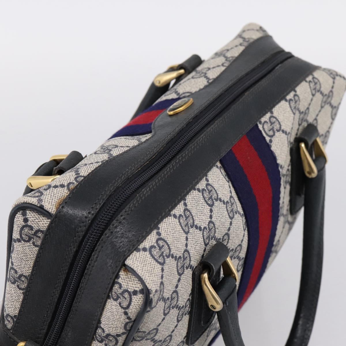 GUCCI GG Supreme Sherry Line Hand Bag PVC Navy Gold Tone 67 02 3839 Auth 203359