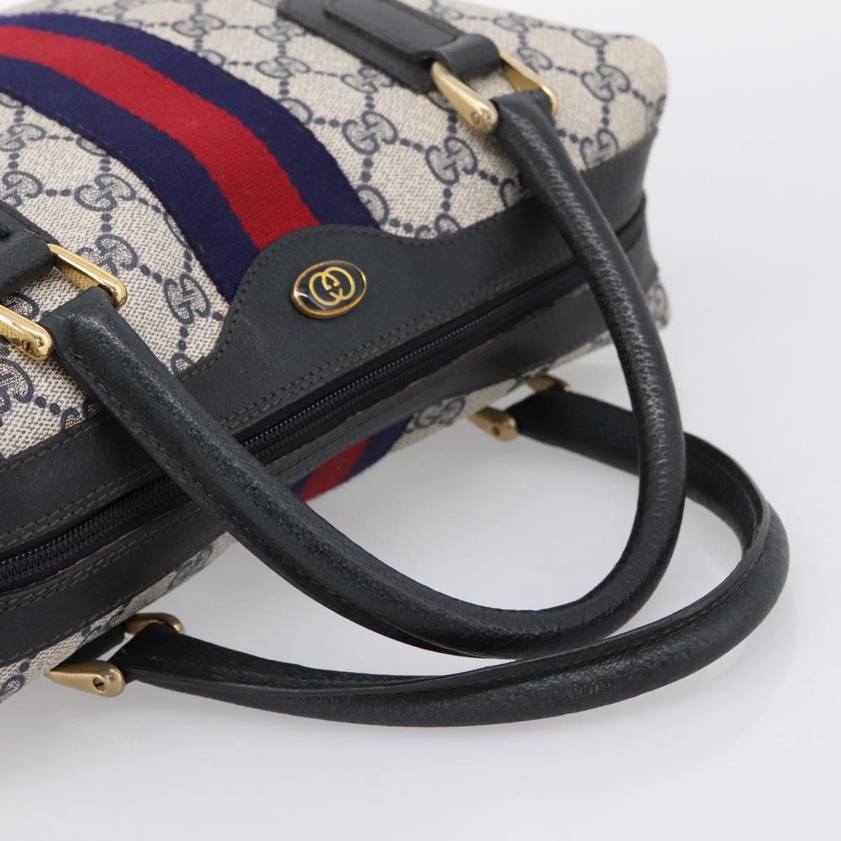 GUCCI GG Supreme Sherry Line Hand Bag PVC Navy Gold Tone 67 02 3839 Auth 203359