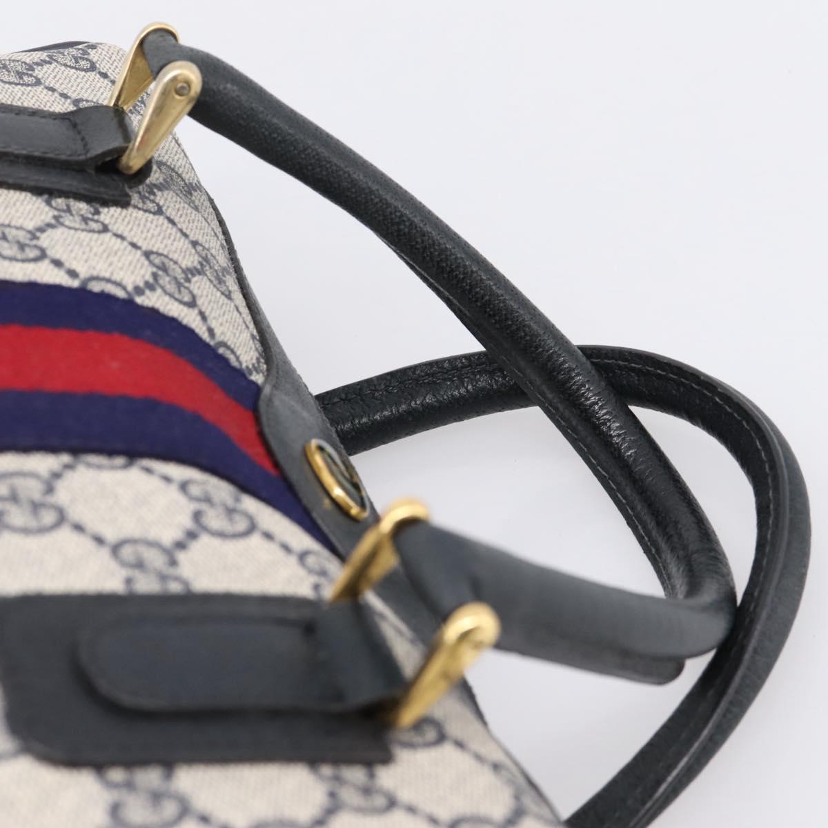 GUCCI GG Supreme Sherry Line Hand Bag PVC Navy Gold Tone 67 02 3839 Auth 203359
