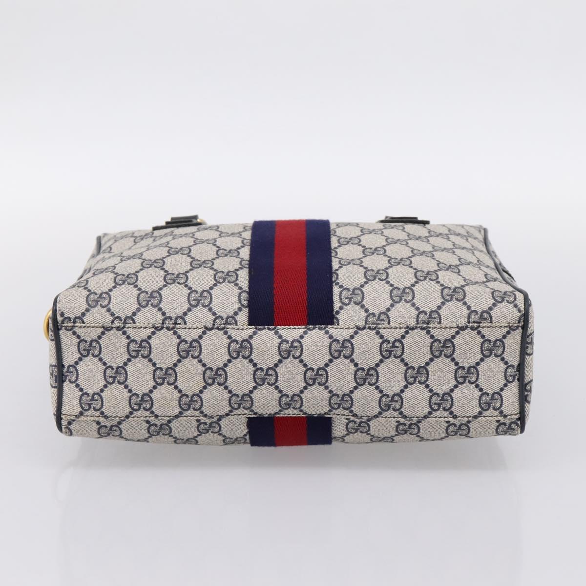 GUCCI GG Supreme Sherry Line Hand Bag PVC Navy Gold Tone 67 02 3839 Auth 203359