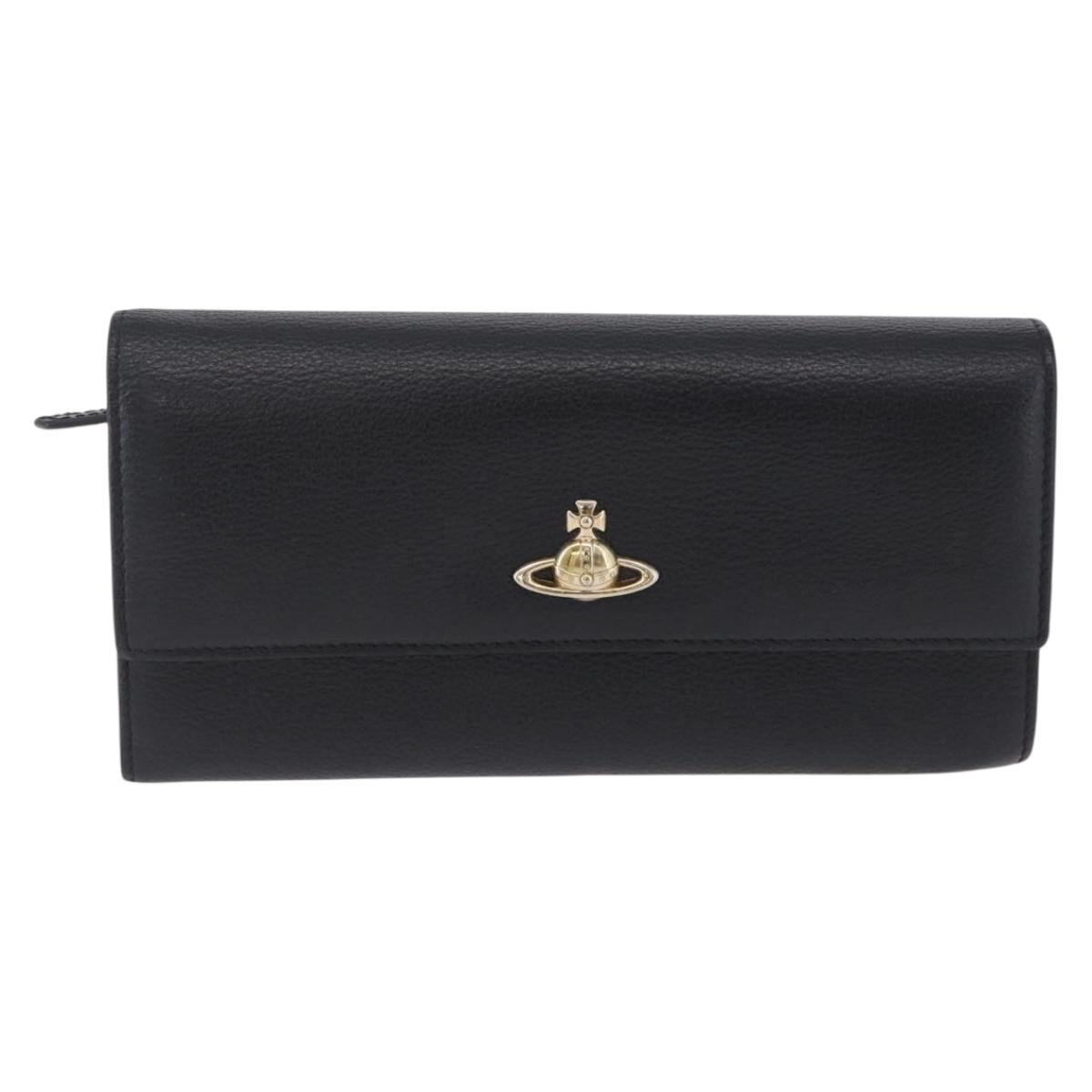 Vivienne Westwood Long Wallet Leather Black Gold Tone Auth 203366A