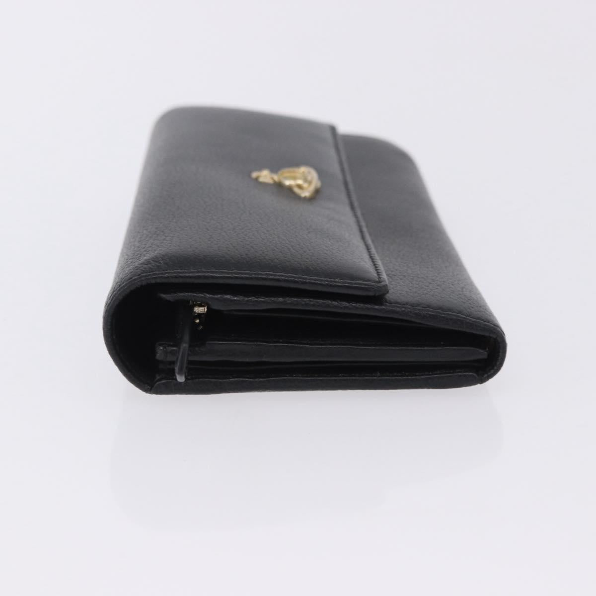 Vivienne Westwood Long Wallet Leather Black Gold Tone Auth 203366A