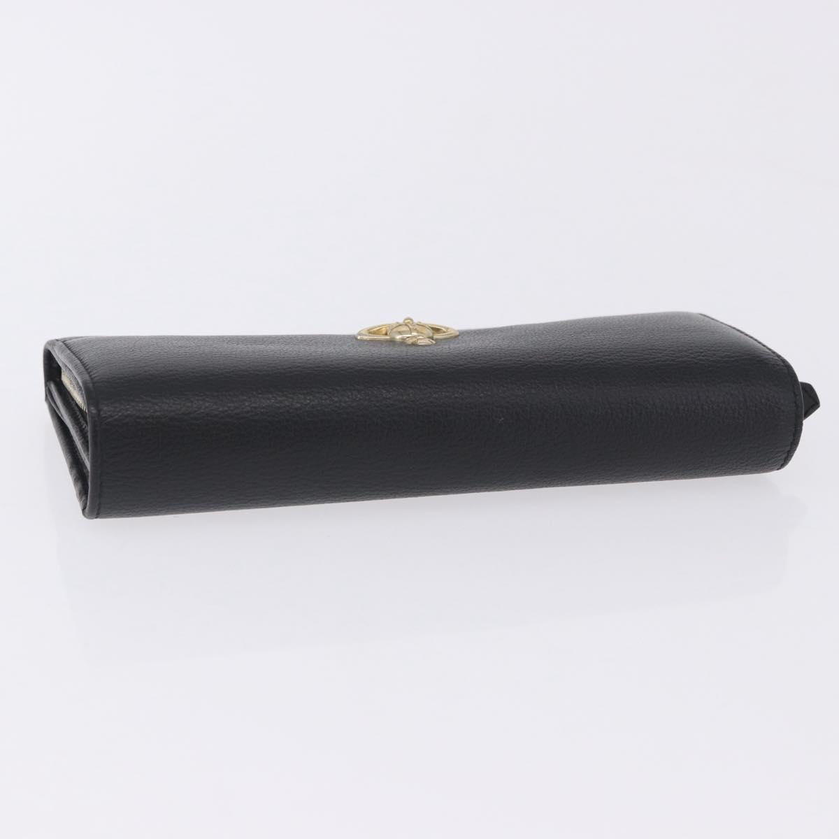 Vivienne Westwood Long Wallet Leather Black Gold Tone Auth 203366A