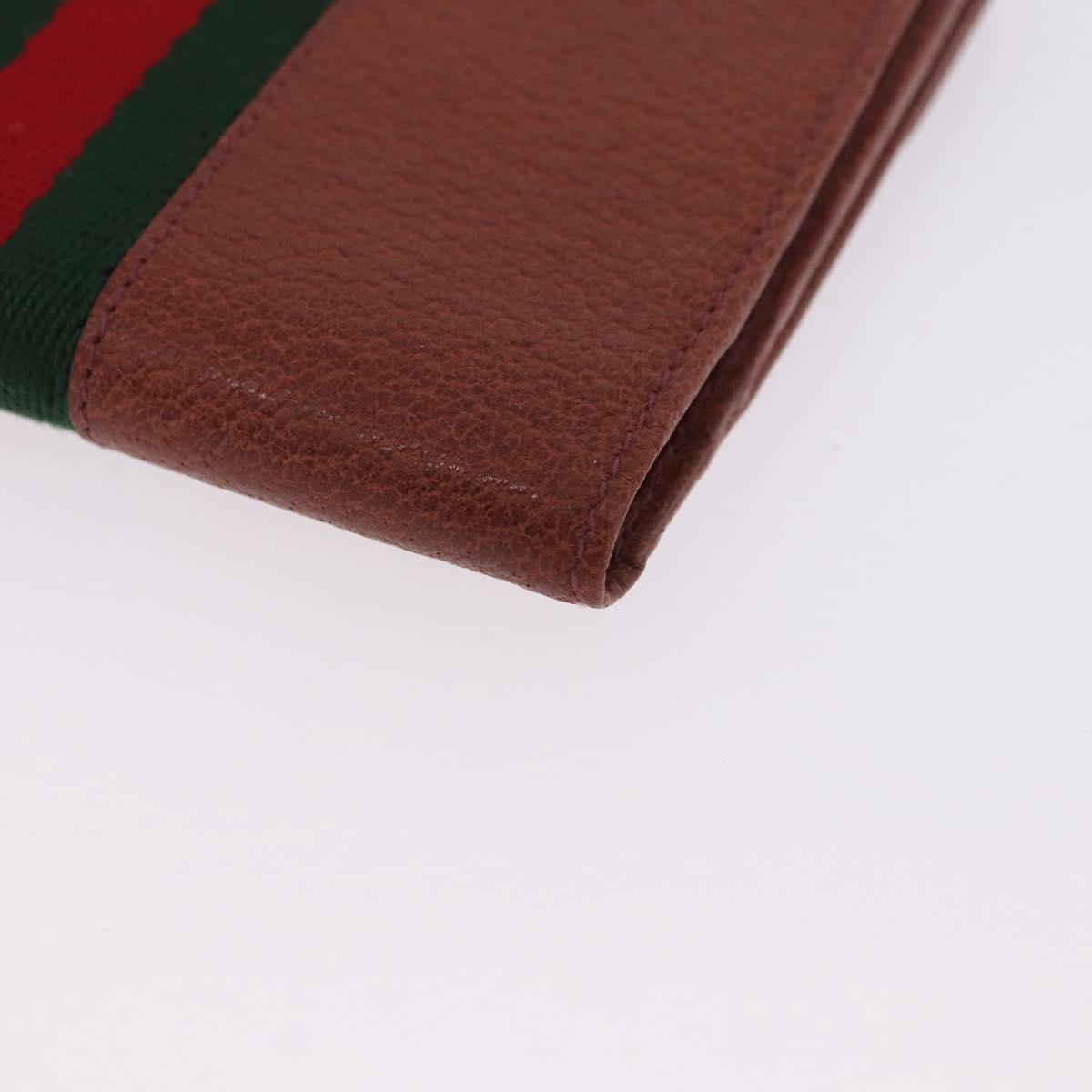 GUCCI Web Sherry Line Bifold Wallet Leather Brown 035 184 1647 Auth 203367A