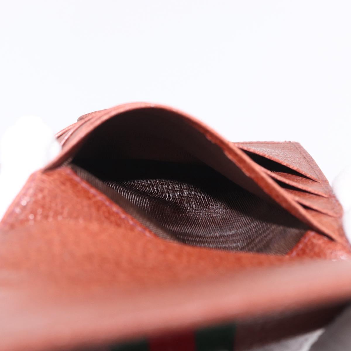 GUCCI Web Sherry Line Bifold Wallet Leather Brown 035 184 1647 Auth 203367A