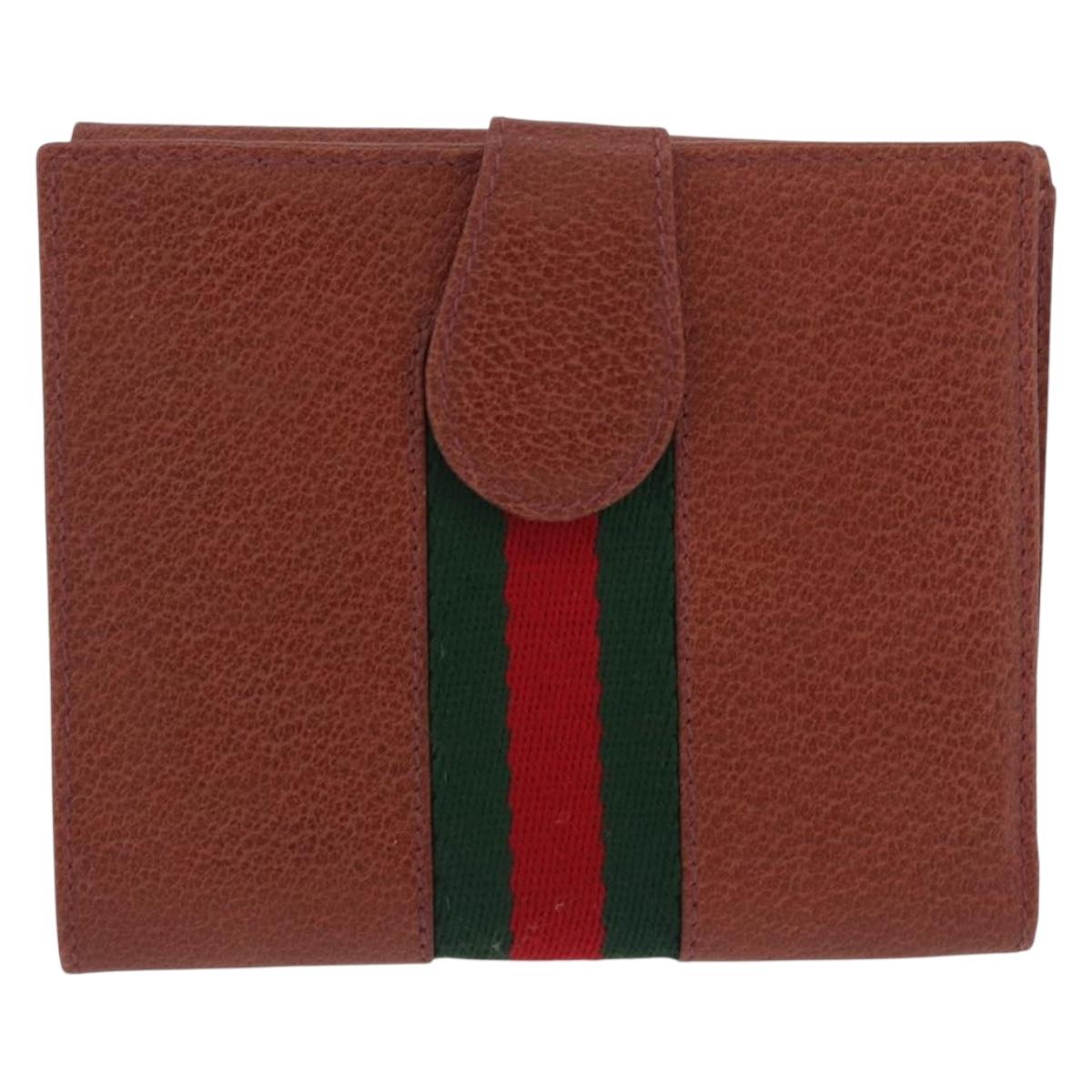 GUCCI Web Sherry Line Bifold Wallet Leather Brown 035 184 1647 Auth 203367A