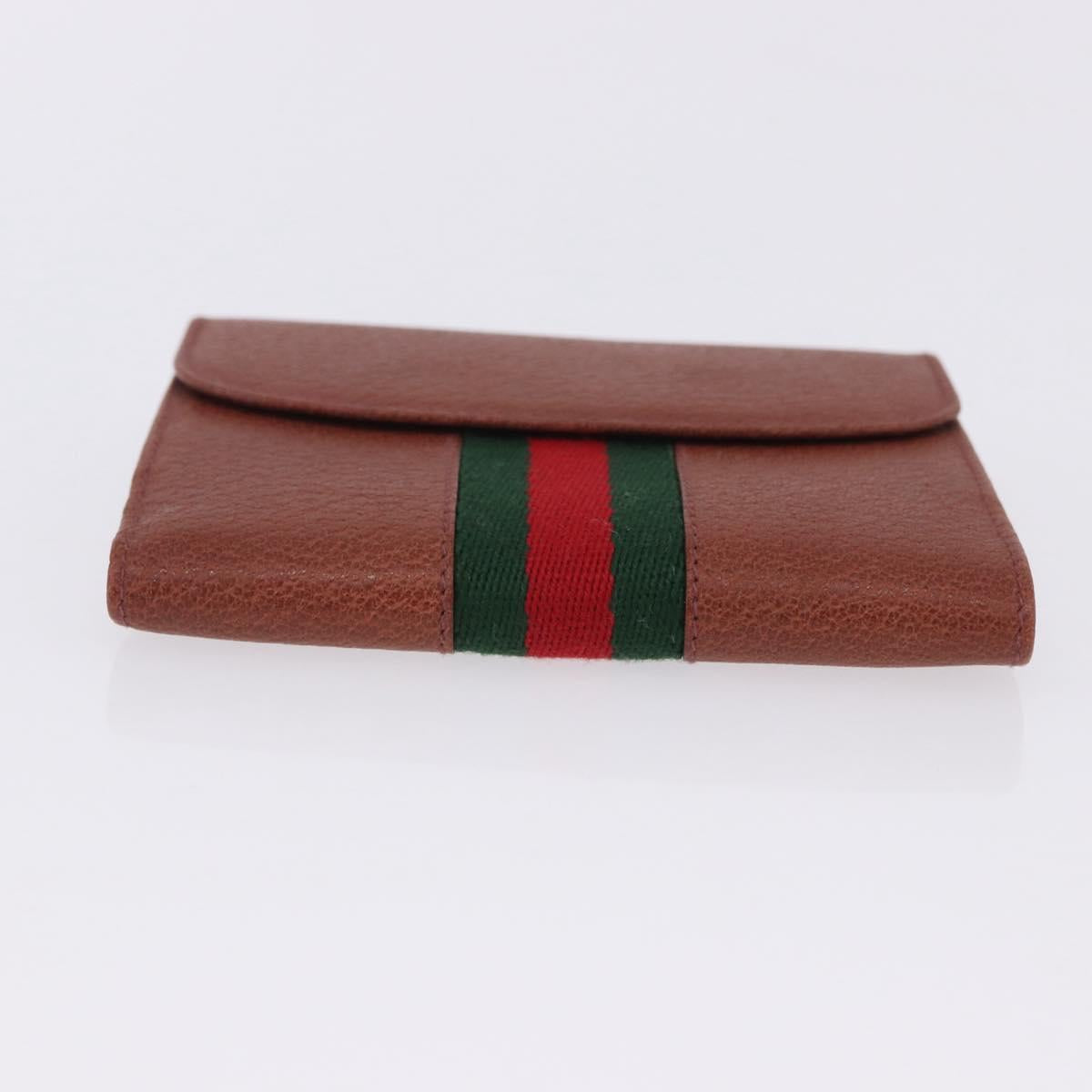 GUCCI Web Sherry Line Bifold Wallet Leather Brown 035 184 1647 Auth 203367A