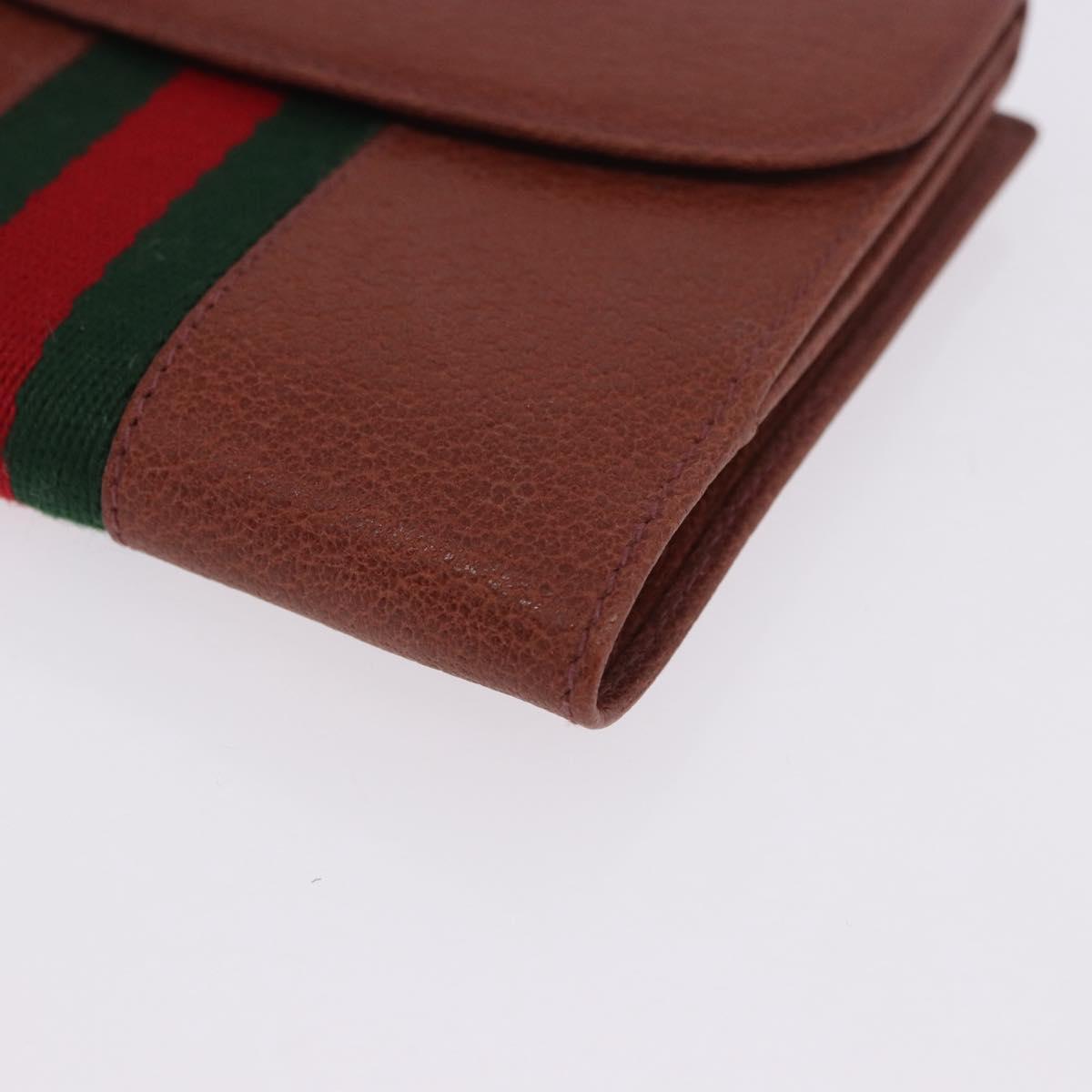 GUCCI Web Sherry Line Bifold Wallet Leather Brown 035 184 1647 Auth 203367A