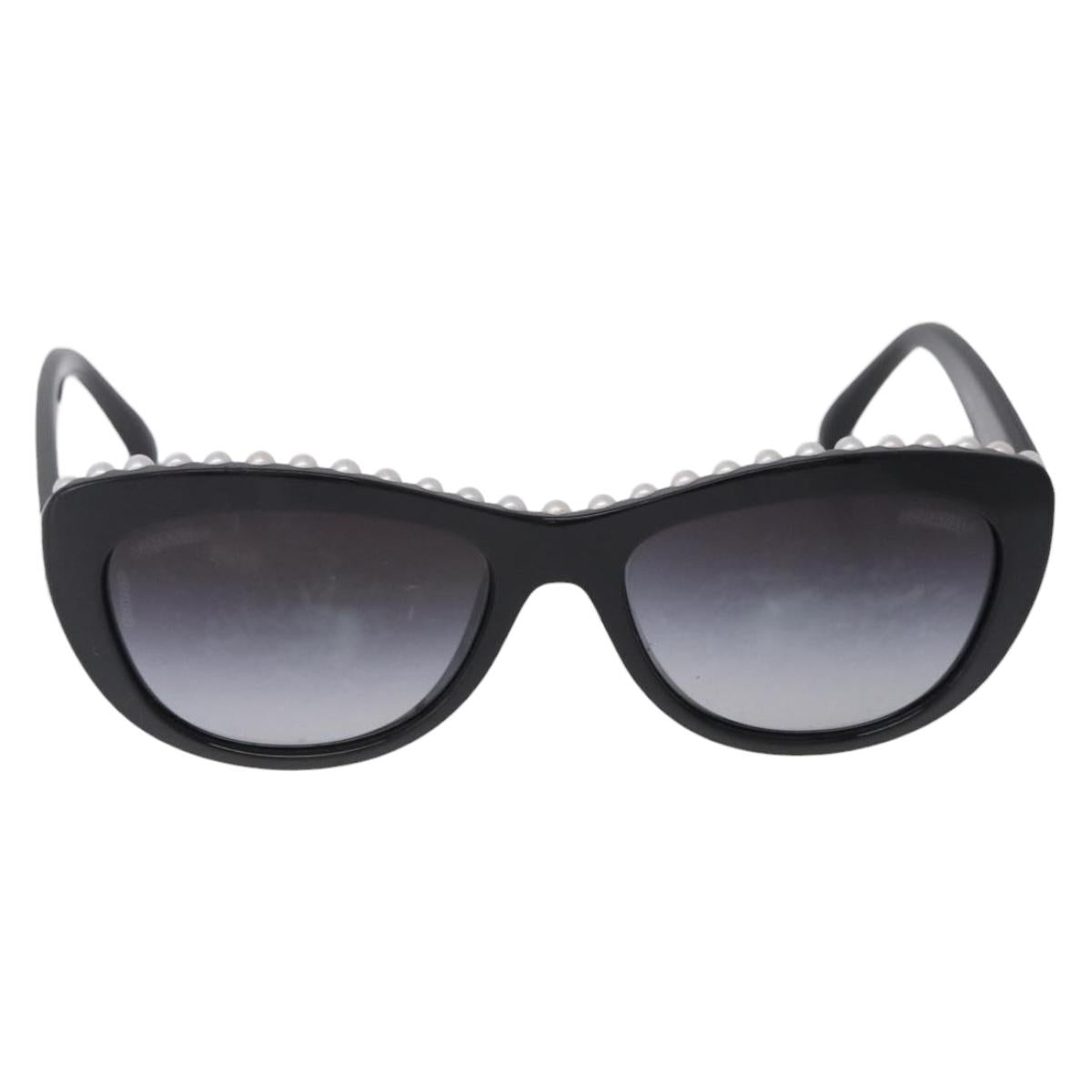 CHANEL Sunglasses Plastic Black White CC Auth 203372