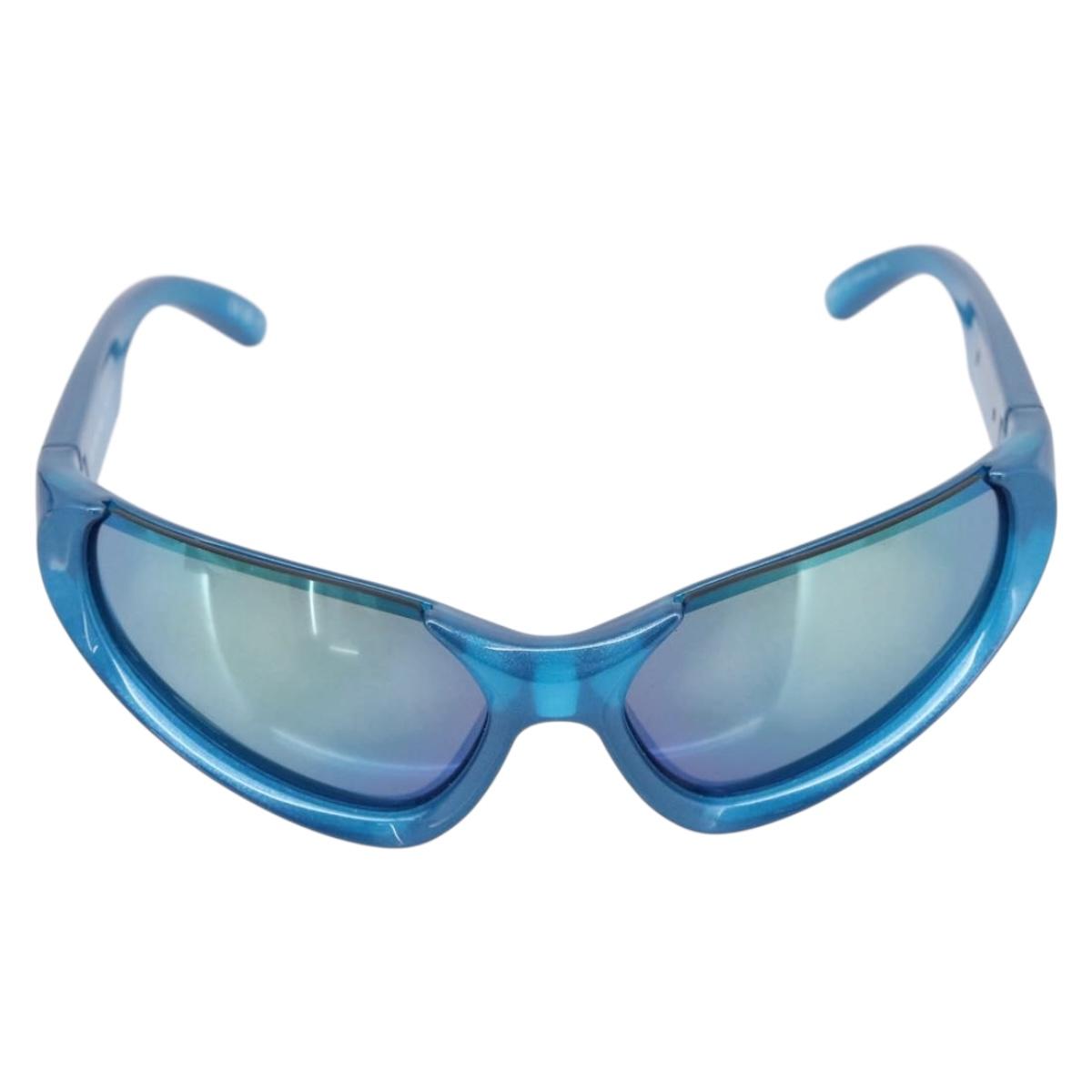 BALENCIAGA Sunglasses Plastic Blue Silver Auth 203373M